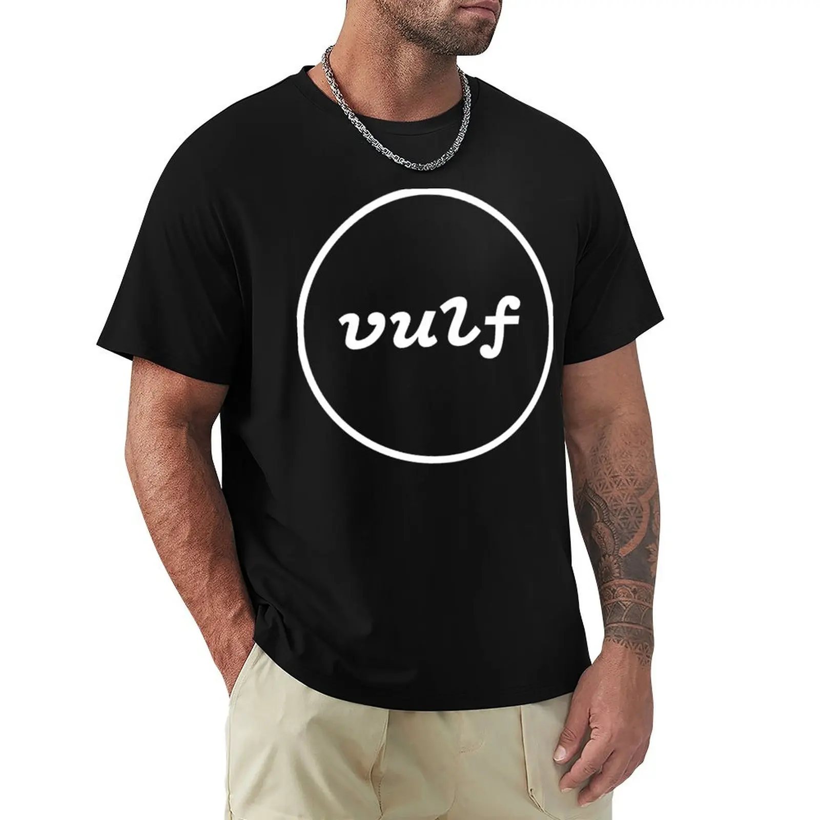 Inscription Vulf in White Circle T-Shirt Work Outdoor T-Shirt for Men
