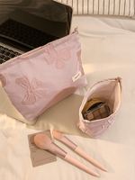 1pc/set pink bow makeup bag, holiday gift makeup bag, travel storage makeup bag, cute daily toiletries bag