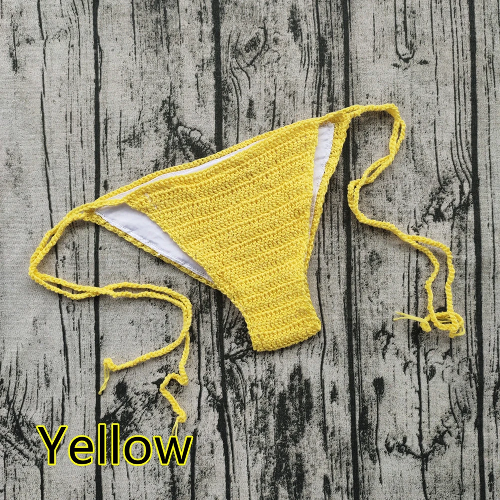 Knitting Bikini Briefs Woman Sexy Swimming Trunks Handmade Crochet Beachwear Lace Up Low Waist Swimsuit Weave Swimwear Bandage