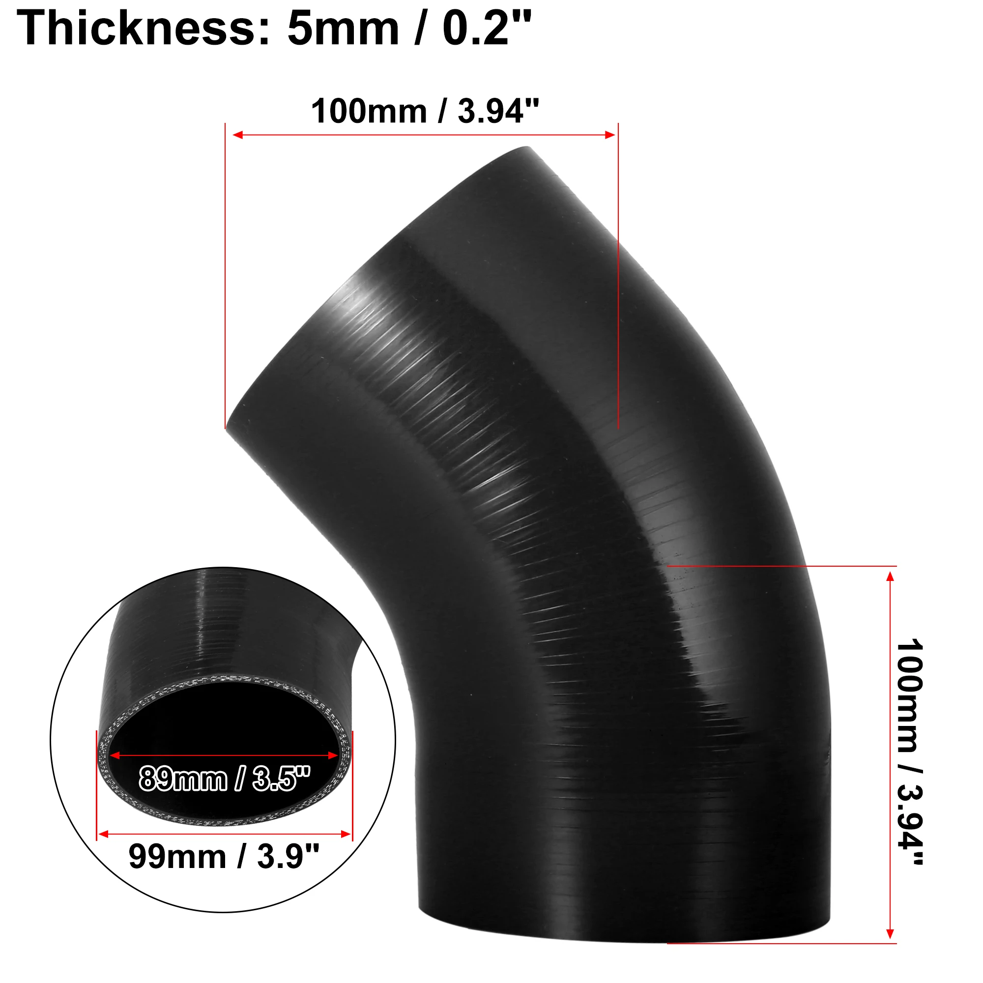 UXCELL 38 mm/57 mm/76 mm/89 mm/102 mm ID 45 Grad Silikon-Reduzierschlauch Silikonschlauchkupplung Ladeluftkühlerrohr 100 mm Länge