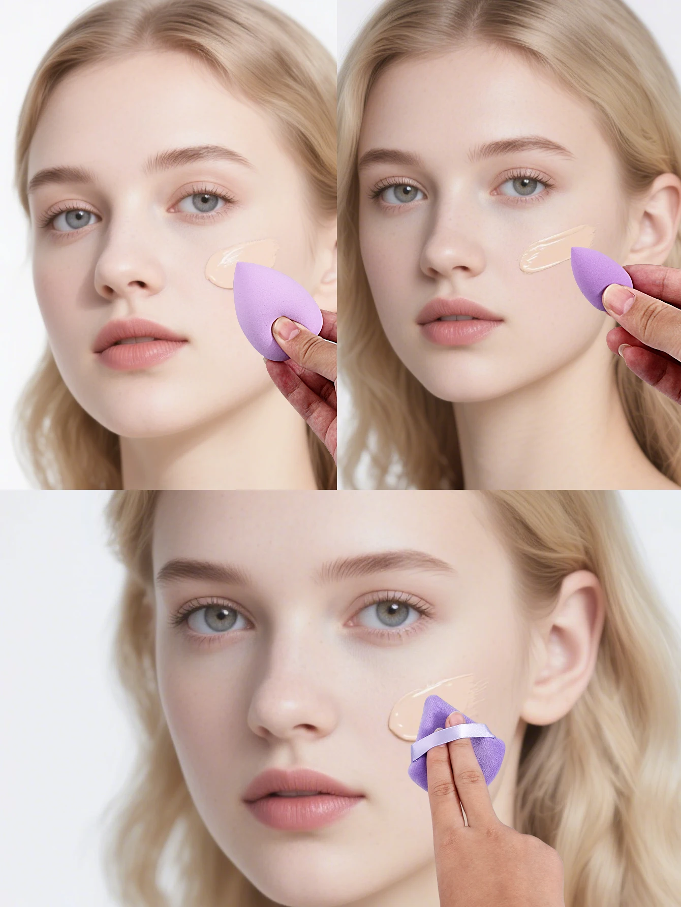 6 zestawów fioletowych gąbek do makijażu - 4 gąbki kosmetyczne + 2 trójkątne puszki do pudru - miękkie narzędzia do makijażu, bez lateksu i wielokrotnego użytku