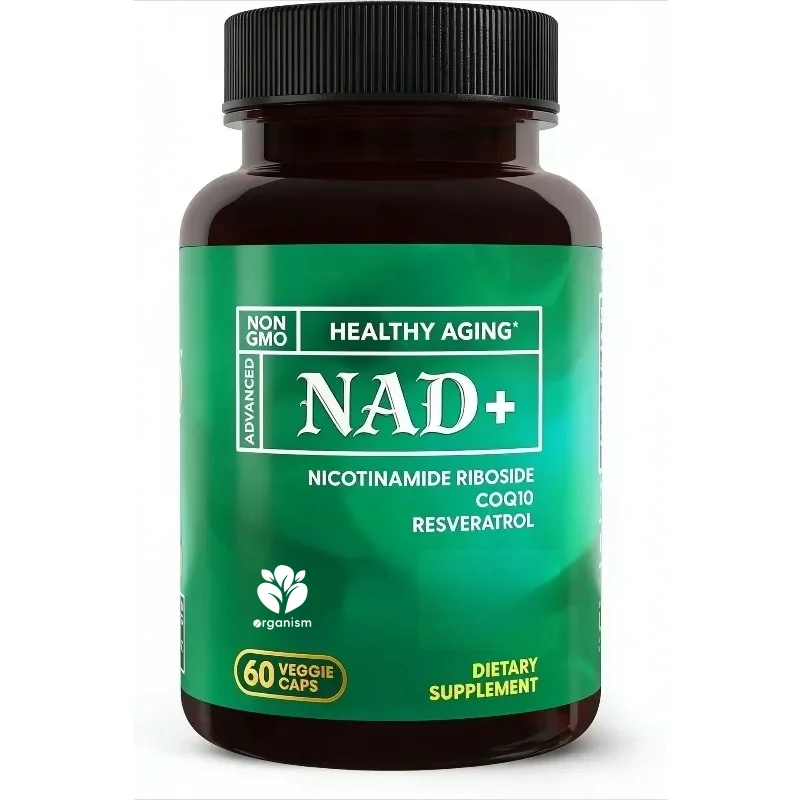NAD capsules 300 mg of nicotinamide ribonucleoside, coenzyme Q10, resveratrol, which support healthy aging and cellular energy