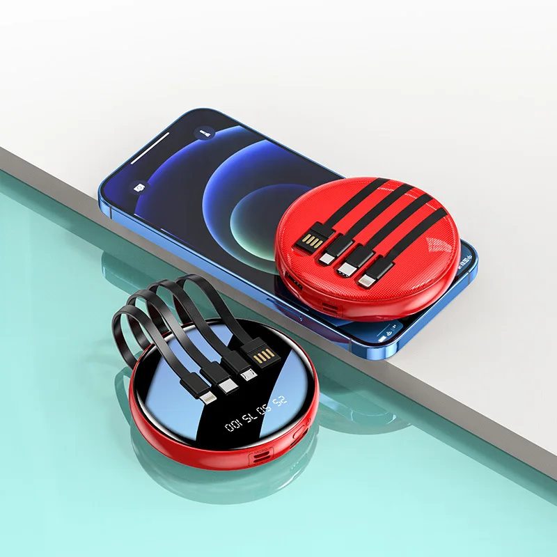 

10000mAh Portable Charger with Round Mirror Design, Universal for Phones, Compact & Convenient