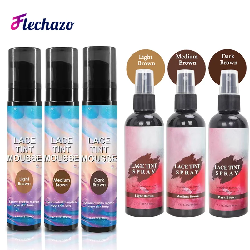 Lace Tint Spray Waterproof Wig Tinted Mousse Foam For Toupees Light Medium Brown Wig Knots Healer Quick Dry Lace Dye Tools 100ML