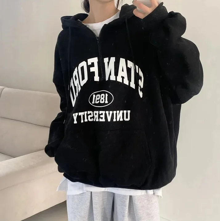 Oversized Designer Pullover Sweatshirt Autumn Spring Clothing 2024 Women Cotton Hoodie Letter Print Fleece Hooded Shirt