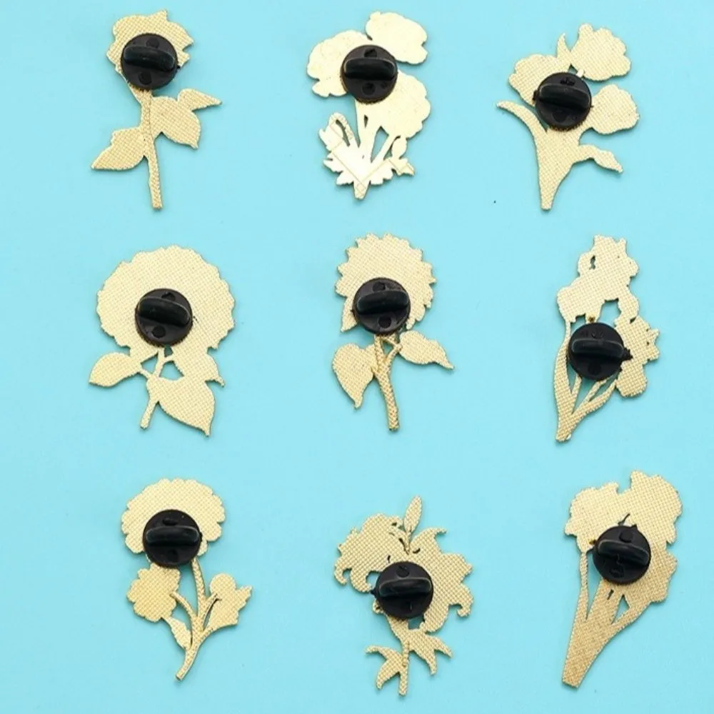Assorted Colors Flower Brooches Botanical Design Enamel Material Enamel Flower Pins Metal Pin Back 12 Piece Set