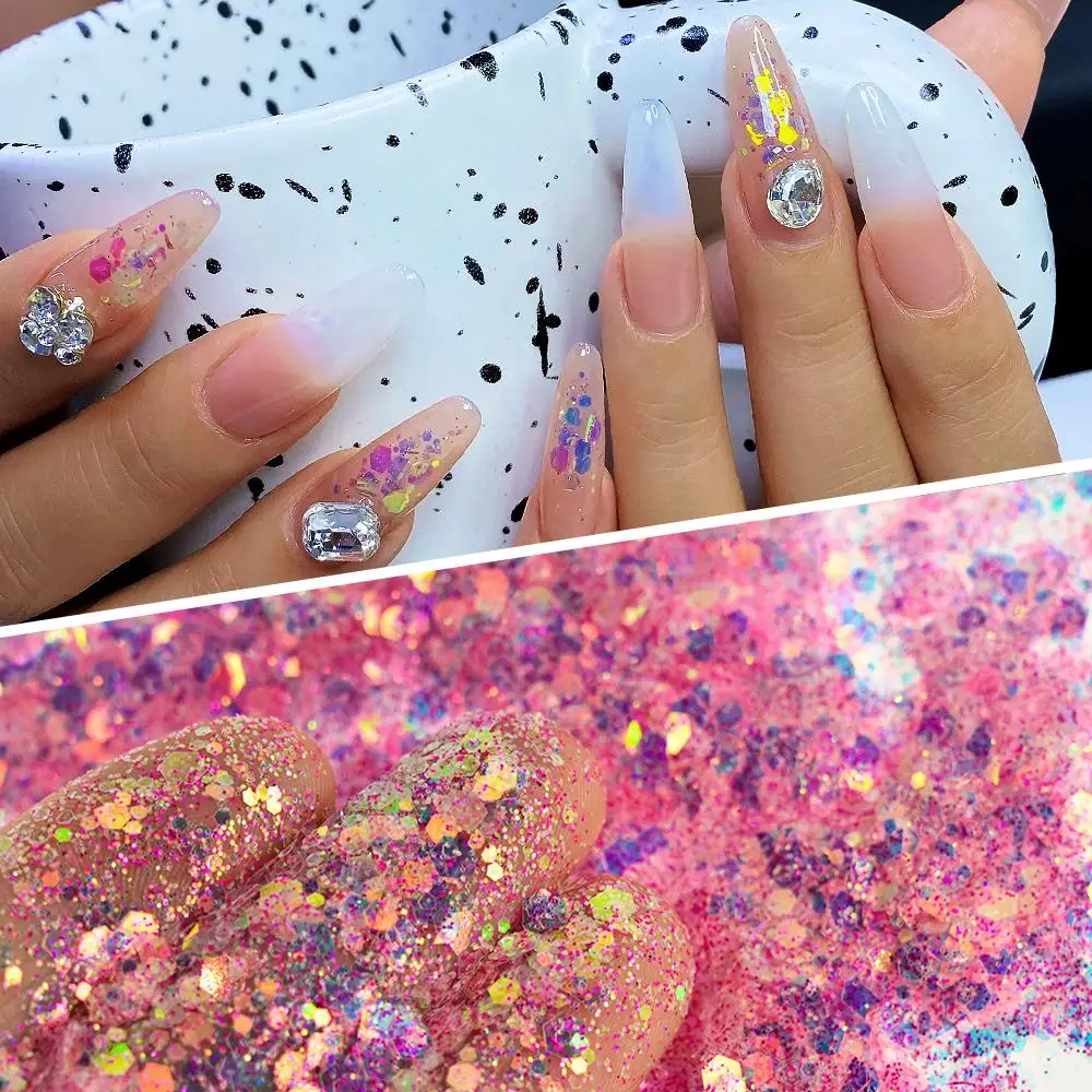 1Bottle(Net-10g) Aurora Mermaid Glitter Shiny Sparkly Hexagon Spangle Paillette Fairy Eyes Flake Sequins Manicure Pigment Powder