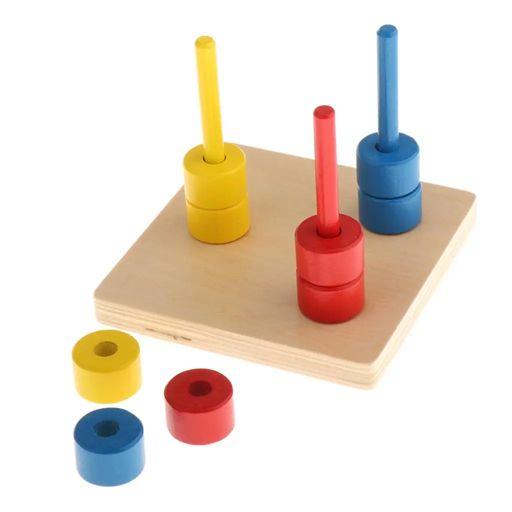 Dischi in materiale Montessori in legno a 3 colori, giocattoli per tasselli per bambini realizzati a mano