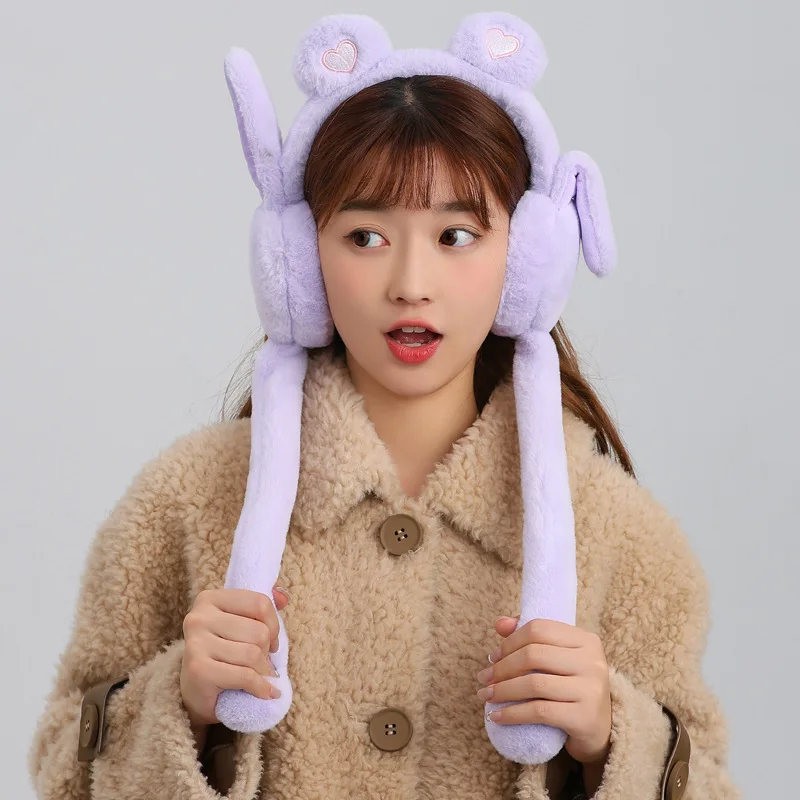 Cute Ear Move Earmuff Rabbit Moving Ears Jumping Earmuffs Warm Funny Toy Cap Plush Toy Headphones for Women Adult Winter Gift