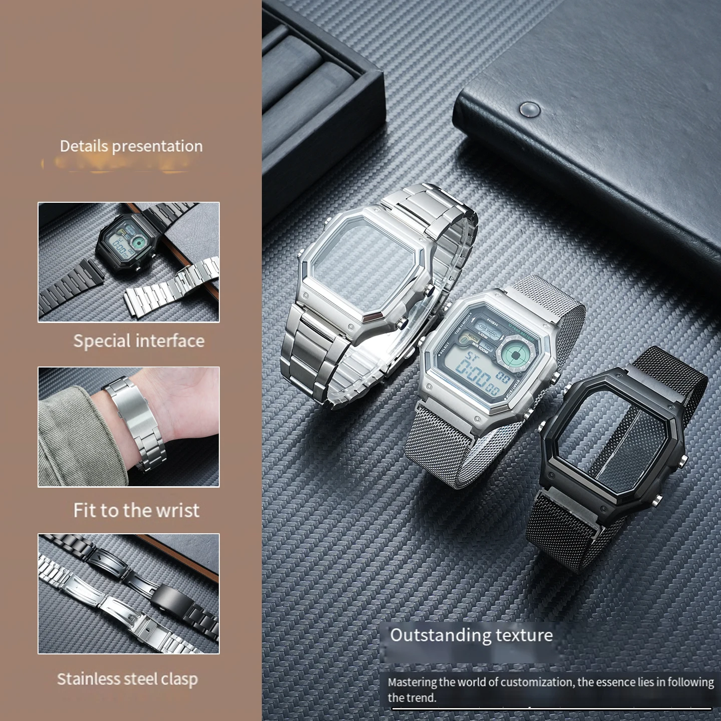 Stainless Steel Watch Case Band Full Mod Kit for Casio AE1200 AE1300 WS-1700 Metal Bracelet Replacement Modification Accessories view 3