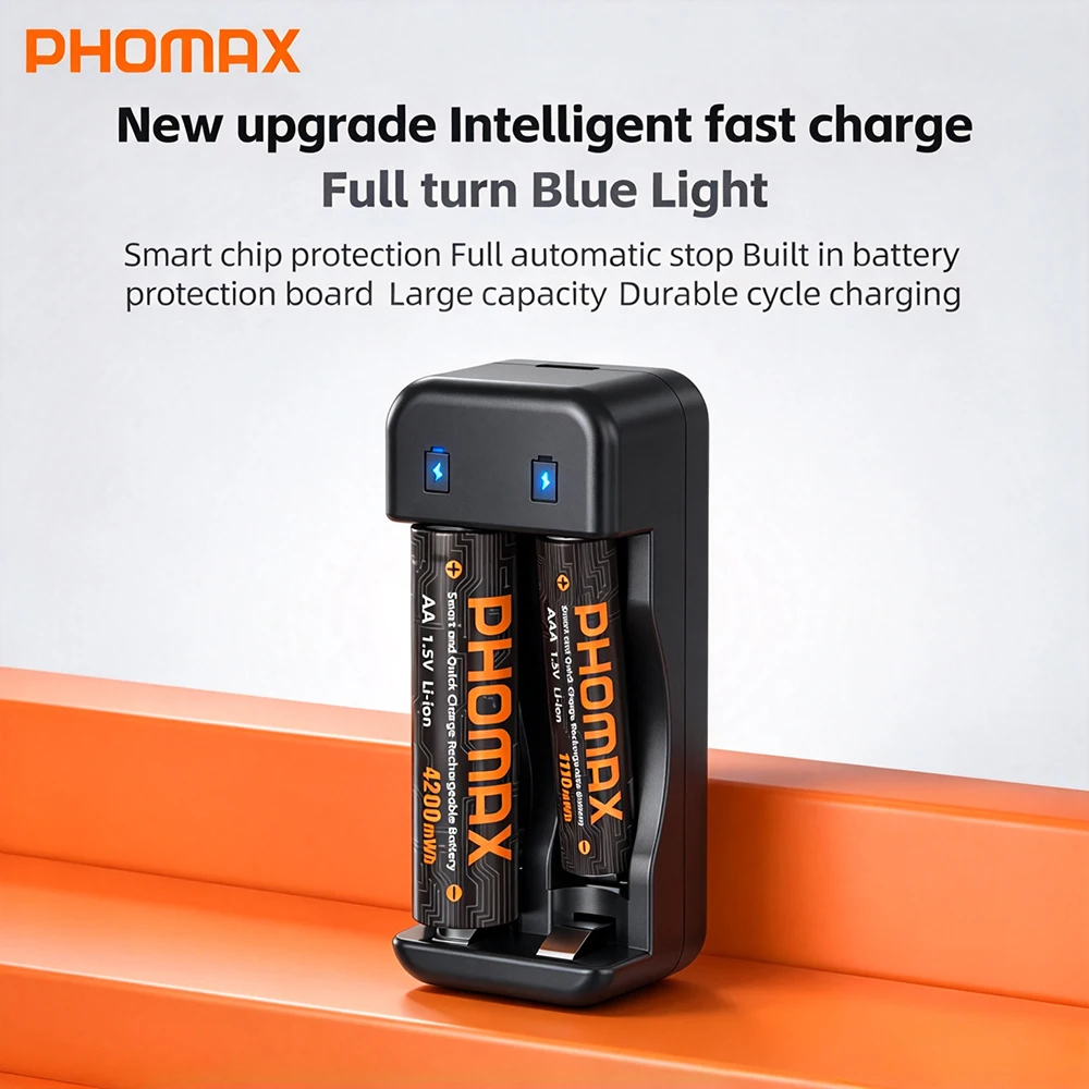 PHOMAX AA/AAA Rechargeable Battery With Charger.1.5V AA4200mWh AAA1110mAh Lithium Batteries for Remote Control Clock Sensor Toys