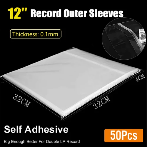 Imagen 1 del producto Funda protectora de grabación de Gel OPP, 50 Uds., para tocadiscos, LP, disco de vinilo, bolsa autoadhesiva para registros, 12 pulgadas, 32cm x 32cm
