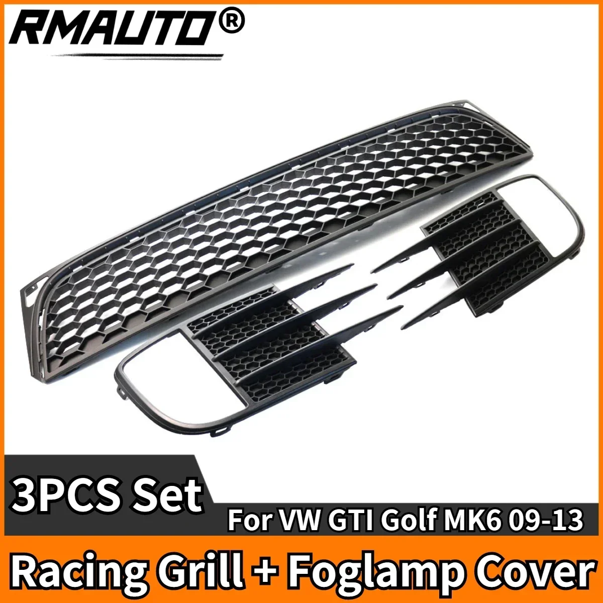 RMAUTO Matte Black Car Front Bumper Grill Fog Lamp Cover Honeycomb Racing Grills For VW GTI Golf MK6 2009-2013 Car Accessories