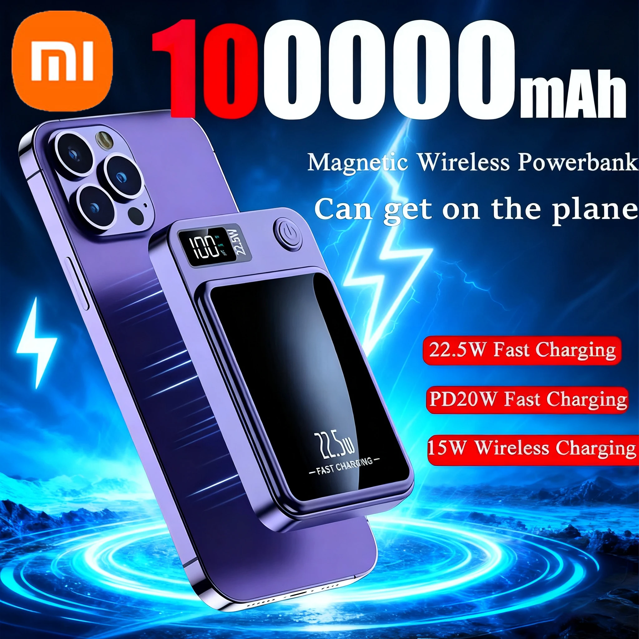 Xiaomi-Banco de energĂa magnĂ©tico, cargador rápido inalámbrico de 100000mAh para iPhone, Samsung, baterĂa auxiliar portátil, soporte magnĂ©tico para