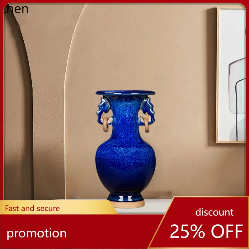 

HXL Ceramic Jun Porcelain Vase Living Room Wine Cabinet Display Shelf Decorative Ornament