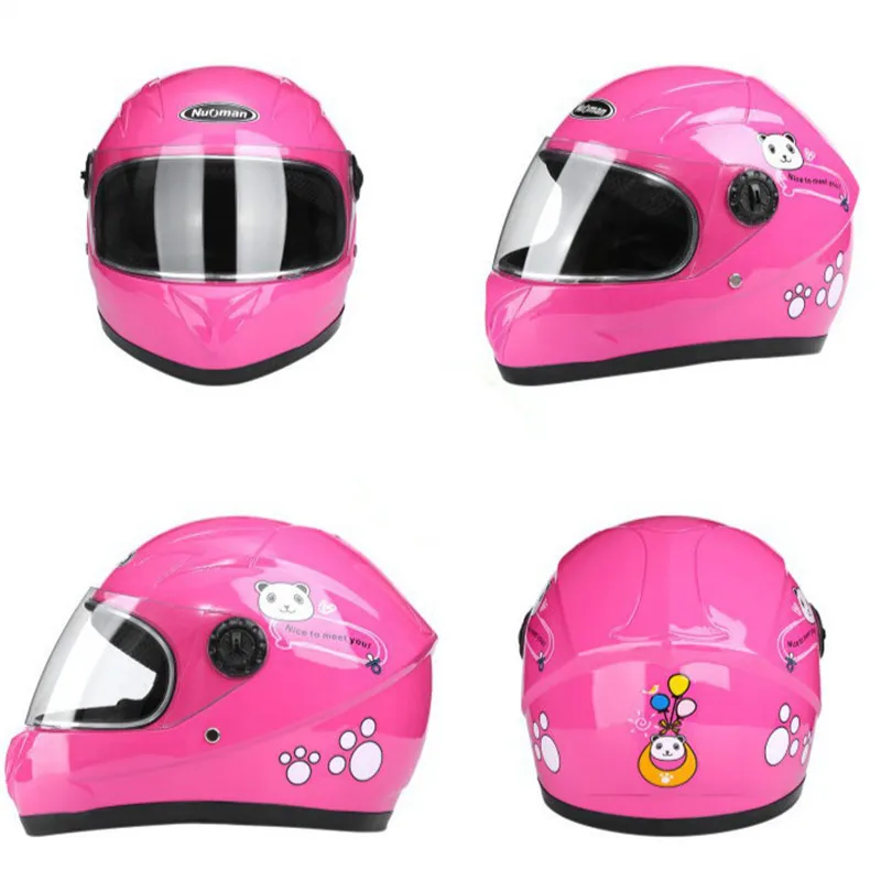 Nuoman Brands Newest Motorcycle Full Face Helmet Street Bike Youth Kids Pink For 50 cm To 54cm With Removed Neckerchief CE