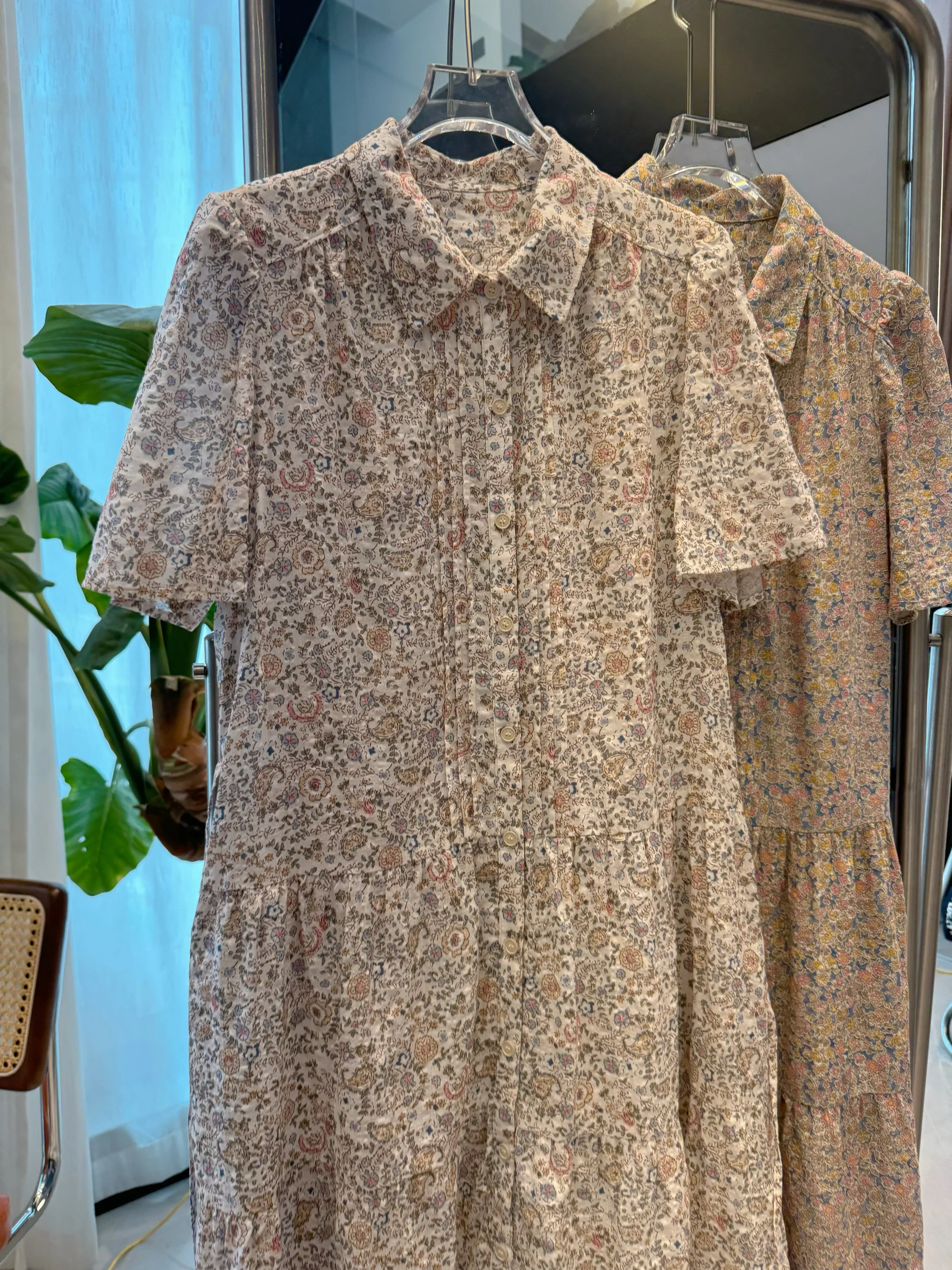 夏の新作プラスサイズ女性用ドクターオルトスヴェミディアラインスカート花柄プリーツハイウエストコットンブレンド快適