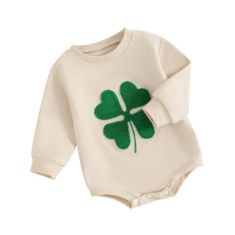 Baby St. Patrick 's Day Romper Outfit  Long Sleeve Crew Neck Shamrock Sweatshirt Bodysuit Clothes for Girls Boys