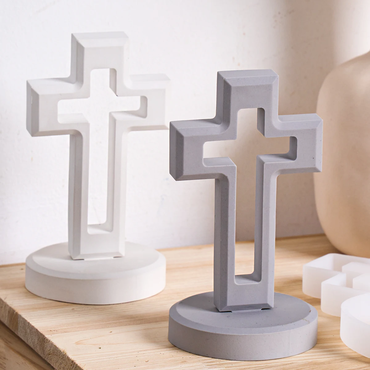 Molde de silicona universal 3D para adorno de cruz, soporte de vela, decorativo, para yeso, hormigón, resina, manualidades, regalo