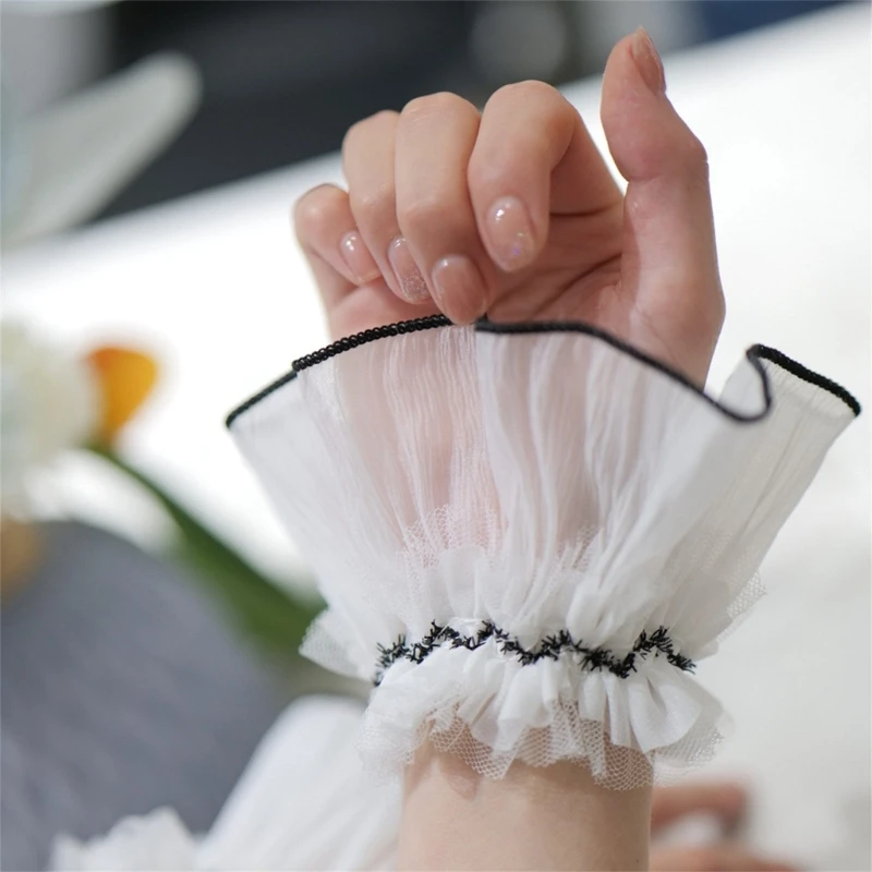 French Ruffled Cuffs Decorative Sleeves for Shirt Removable False Sleeves Cuffs Extension Lace Cuffs Wrist Decors