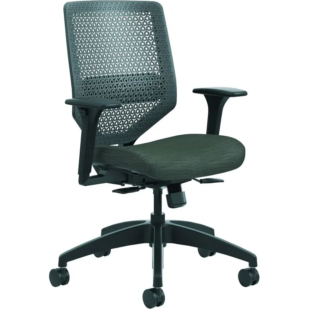

Ergonomic Charcoal Task Chair with ReActiv Support, Lumbar Adjustment, Armrests, Black Ink Finish