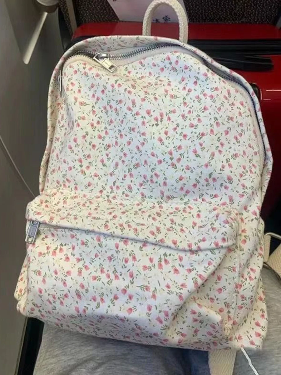 Sac à Dos Vintage à Imprimé Floral pour Femme, Cartable d\'École, Mignon et Doux, Style Américain ChimHarajuku, Nouvelle Collection Printemps 2023