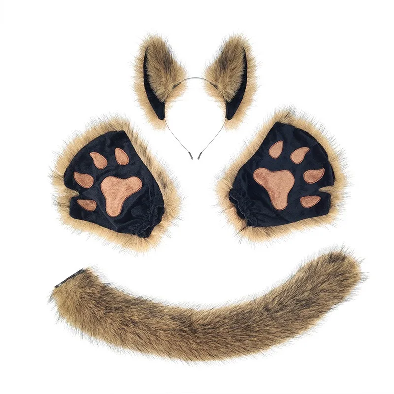 Wolf Tail Set Soft Wolf Ears Headband Half Finger Claw Gloves Edgy Claw Gloves for Cosplay Activities Costume Lovers Halloween