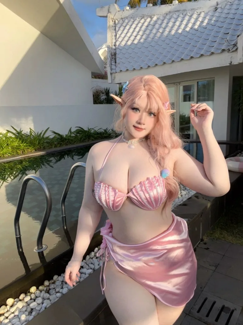 New 3 Pieces Women Swimsuit Plus Size Swimwear Girl Ladies Sexy Pearl Shell Cup Split Sweet Bikini Set Beachwear Bathing Suit