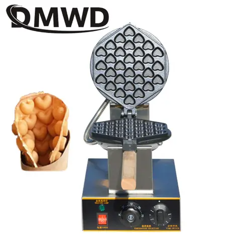 하트 모양 중국식 계란 버블 와플 메이커 Eggettes 퍼프 케이크 철 팬 홍콩 계란 머핀 기계 오븐 비 스틱 플레이트, EU 미국