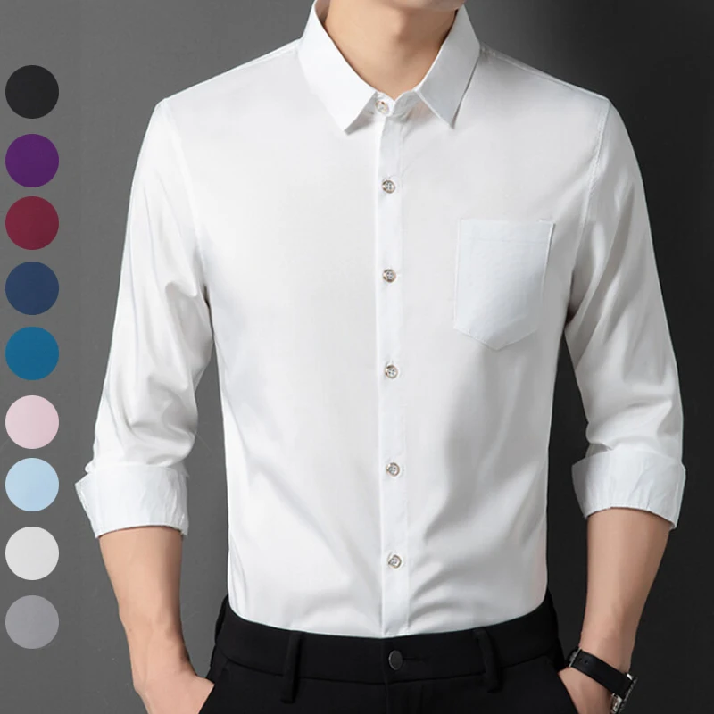 Solid Color Business Casual Men's Long-sleeve Shirt Formal, White Work Shirt.Youth Dance, Party Shirt Multiple Colors Available.