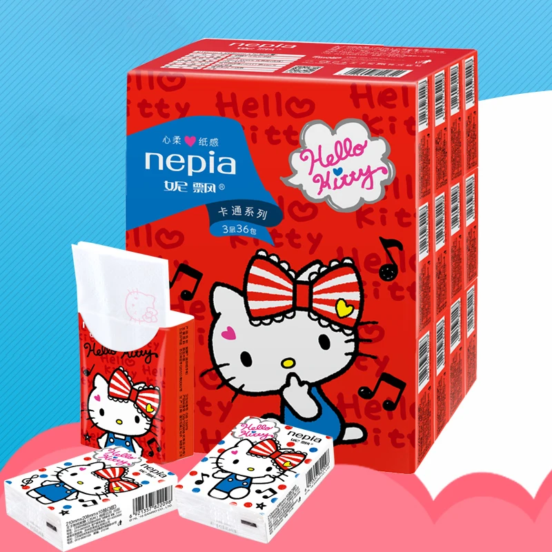 

Sanrios Hellokitty Printed Handkerchief Paper Animation Cartoon Pattern Portable Packaging Bag Napkin Cute Melody Facial Tissue