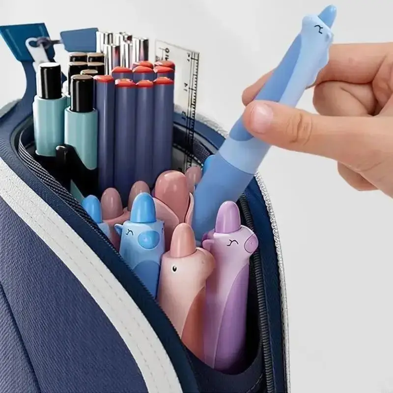 Pencil Bag 2-in-1 Portable Vertical Student Pen Holder Standing Case Retractable Desk Supplies Gift