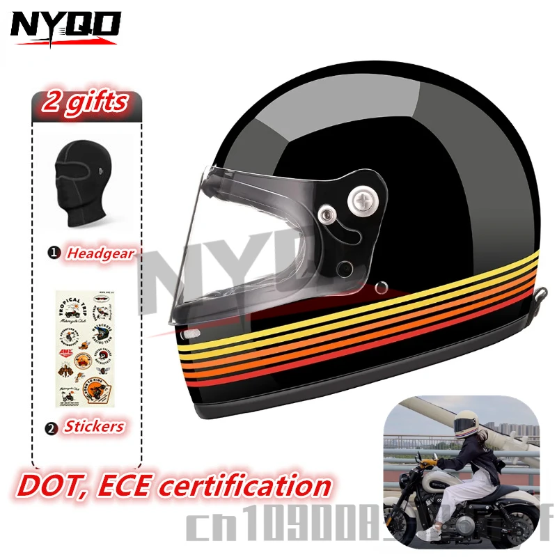 

AMZ Retro Motorcycle Helmet Men's Motorcycle Safety Helmet Women's Fiberglass Cruise Full Helmet DOT Certified casco moto