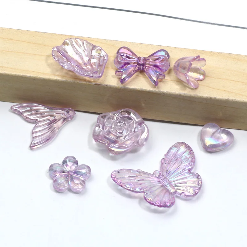 Butterfly Flower Leaf 20g Random Mixed Transparent Purple Mermaid Color Acrylic Beads For Jewelry Making DIY Jewelry Accessories