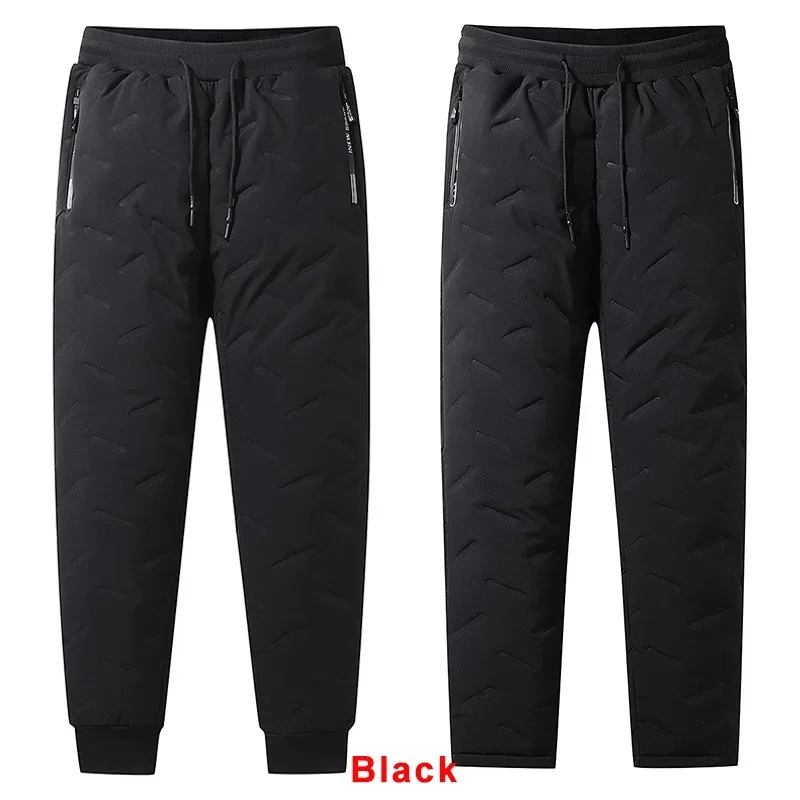 Winter Reiß verschluss taschen verdicken Fleece Jogging hose Männer Läufer schwarz grau Daunen Baumwolle warme Thermo Herren hose 7xl Jogger Herren hose