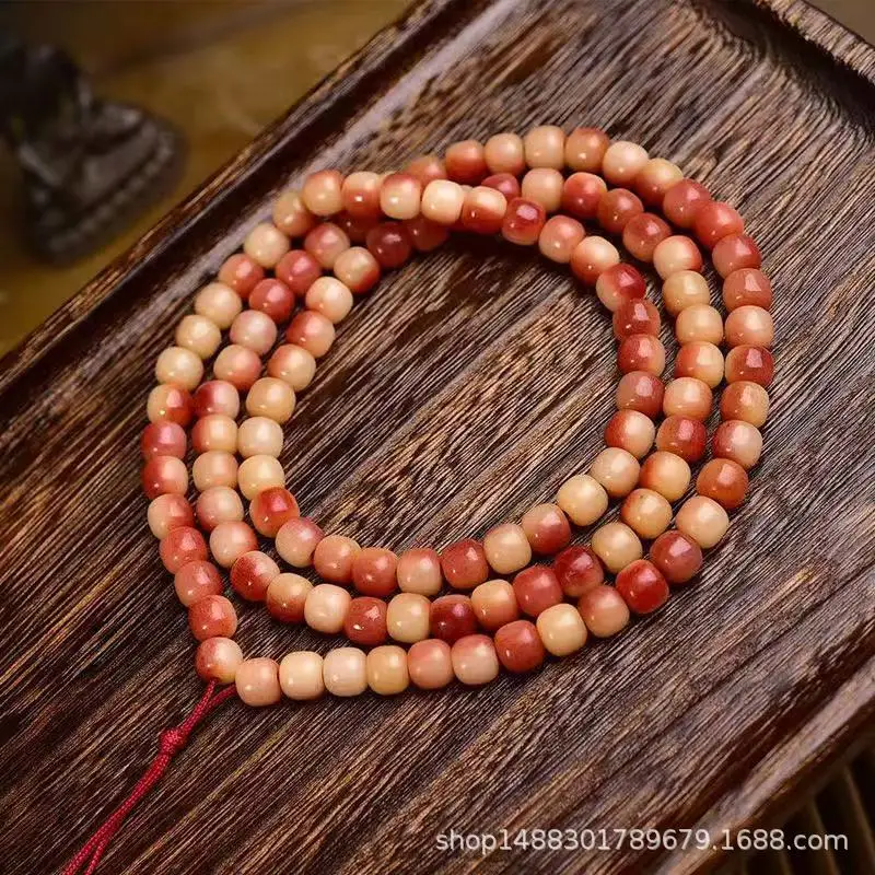 Half-blood camel bone 108 round beads Buddhist prayer beads DIY semi-finished loose beads plain string beads pill-shaped bea