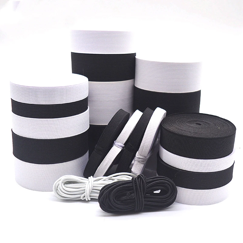 5Meters Sewing Elastic Band 10-60MM Heavy Stretch High Elasticity Knit Elastic Band for Sewing Waistband Elastic White & Black