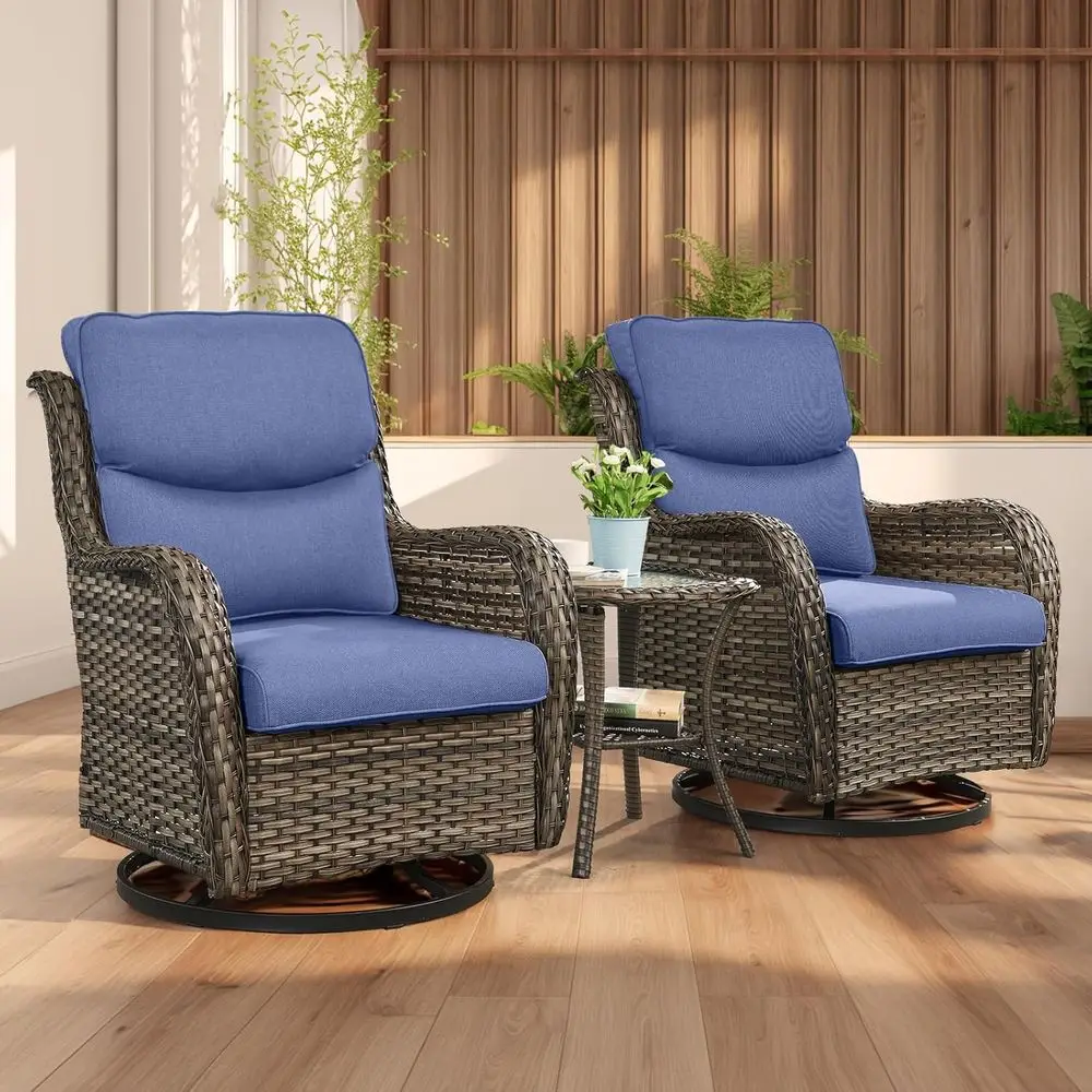 

3-Piece Swivel Rocking Patio Furniture Set with Glass Top Side Table in Mixed Grey, Blue, and Smile Colors