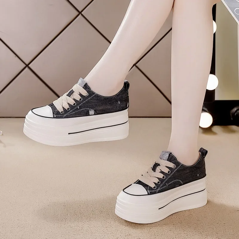 Fujin 6cm Platform Wedge Shoes for Women Sneakers Denim Canvas Cloth Spring Summer Autumn Female Casual Shoes Zapatos De Mujer