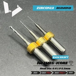 imes-icore T15 T14 T13 0.6mm 1.0mm 2.5mm Replacement Diamond Coated Radius Milling Tools Zirconia Cutters(6 mm shaft)