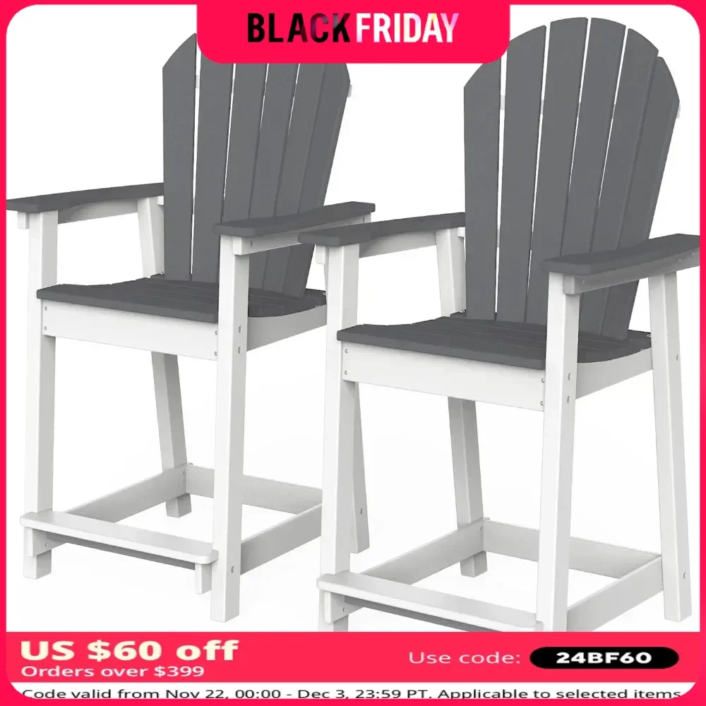 Outdoor Chairs Set of 2, Patio Bar Stool with High Back, 400lbs, Widened Arms, All Weather Resistant - HDPE Material Chairs