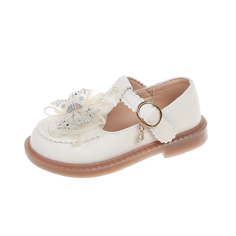 キッズ PU レザーシューズ 女の子用 2025 夏 滑り止め幼児ドレスシューズ 光沢のあるリボン付き プリンセススクールパフォーマンス メリージェーン