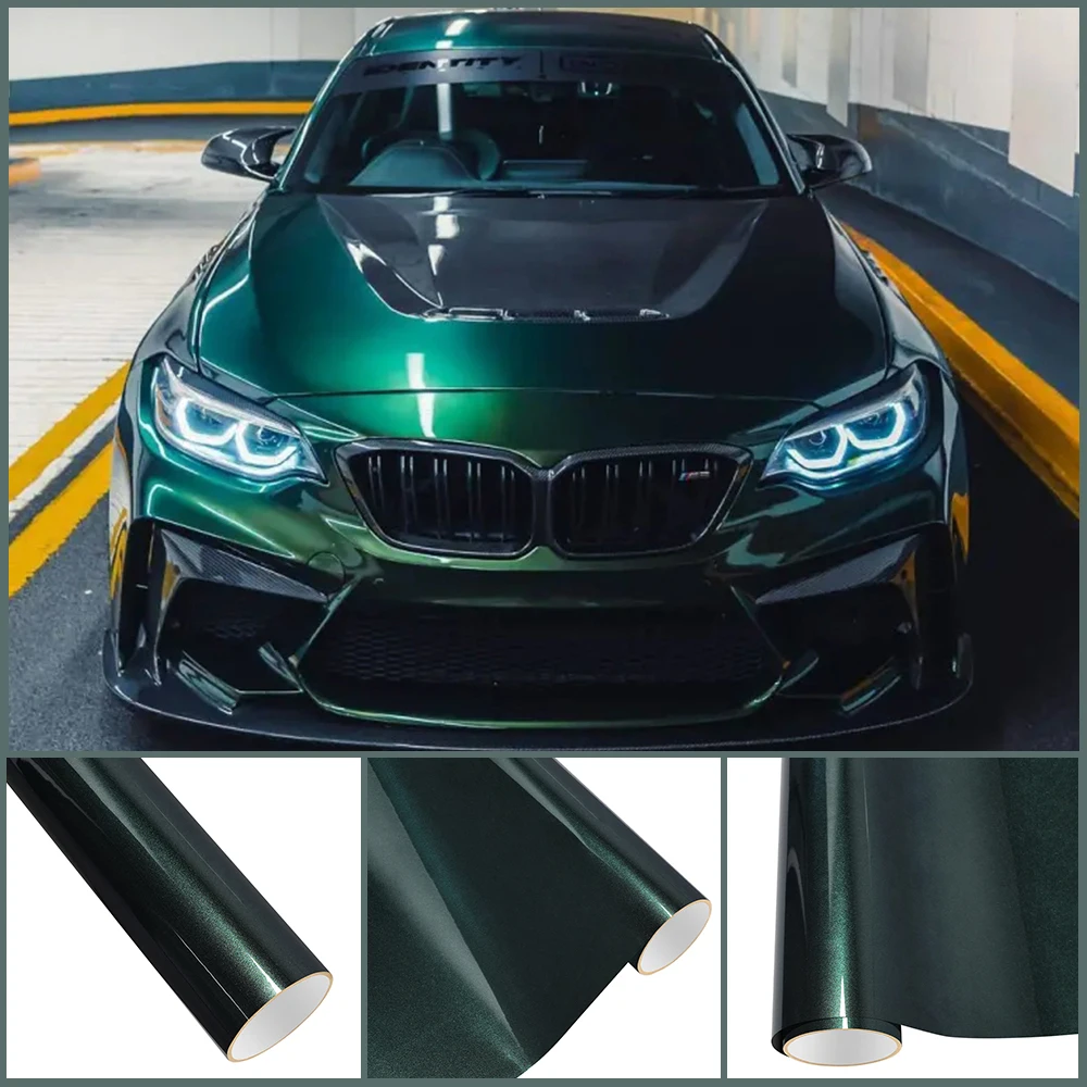 

Glossy Metal Paint Dark Green PET Wrapping Vinyl Film Self Adhesive Super Ductility Roll Film Auto Motorcycle Decor Accessories