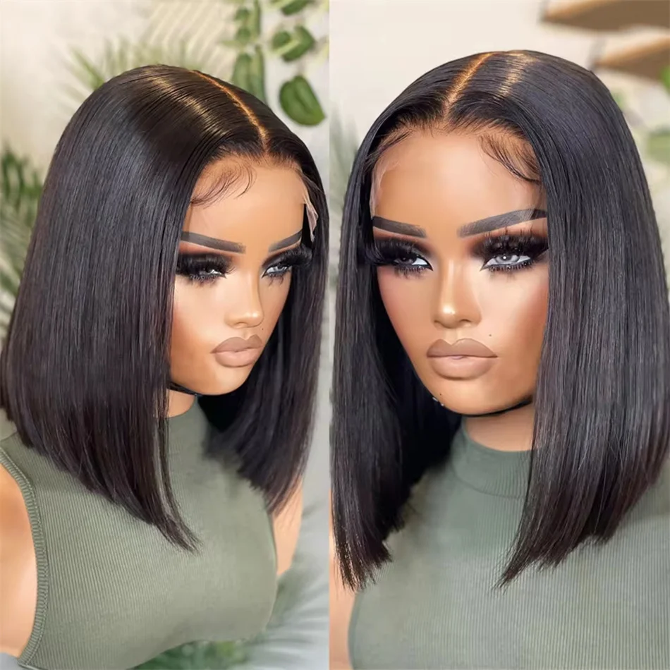 

210 Density Natural Black 1B Super Double Drawn 13X4 Transparent Raw Vietnamese Hair Lace Bob Wig Bone Straight Bob Wigs