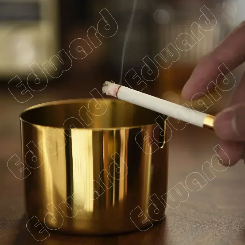 Jar Gold Plated Ashtray Jug Modern Solid Color Ashtrays Stainless Steel Ashtrays Living Room Office Desktop Decor Nordic Style