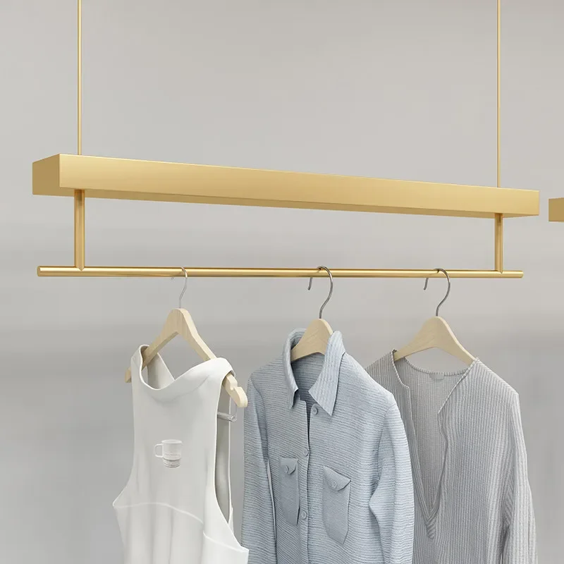 Clothing store display rack stainless steel silver wall hanging ceiling hanging clothes special display rack for women's