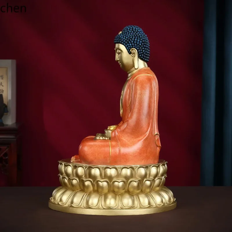 FX-22  color copper sakyamuni seated   statue - home altar desktop copper buddha figurine - seated buddha statue crafts
