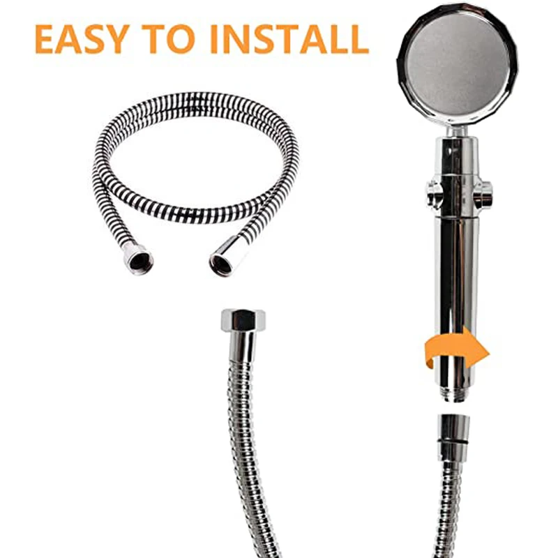 강한 고압 물 절약 샤워 헤드 필터 및 호스 360 회전 터보 욕실 마사지 강우량 샤워