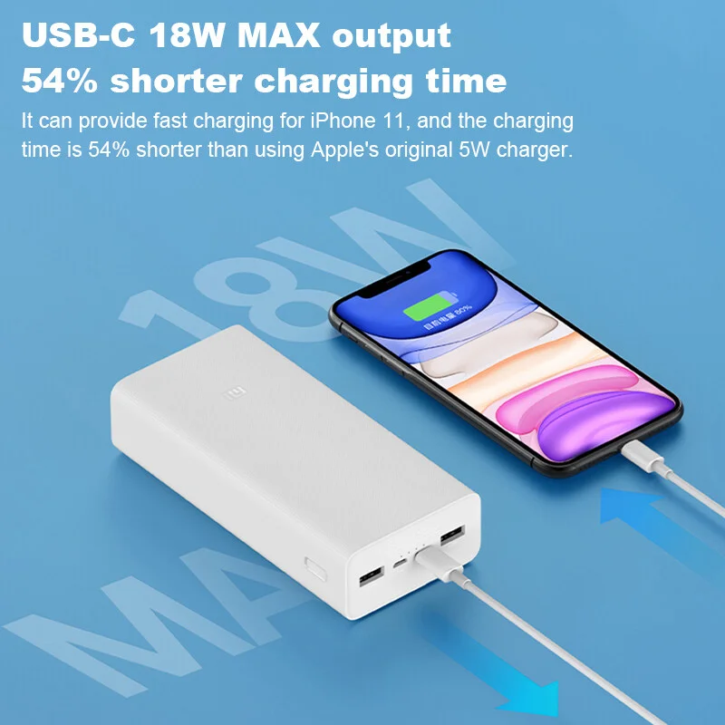 Xiaomi Mi Power Bank 3 30000mAh QC 3.0 PowerBank Fast Charging USB A Type C Charging 3 Device 18W Large Capacity PB3018ZM