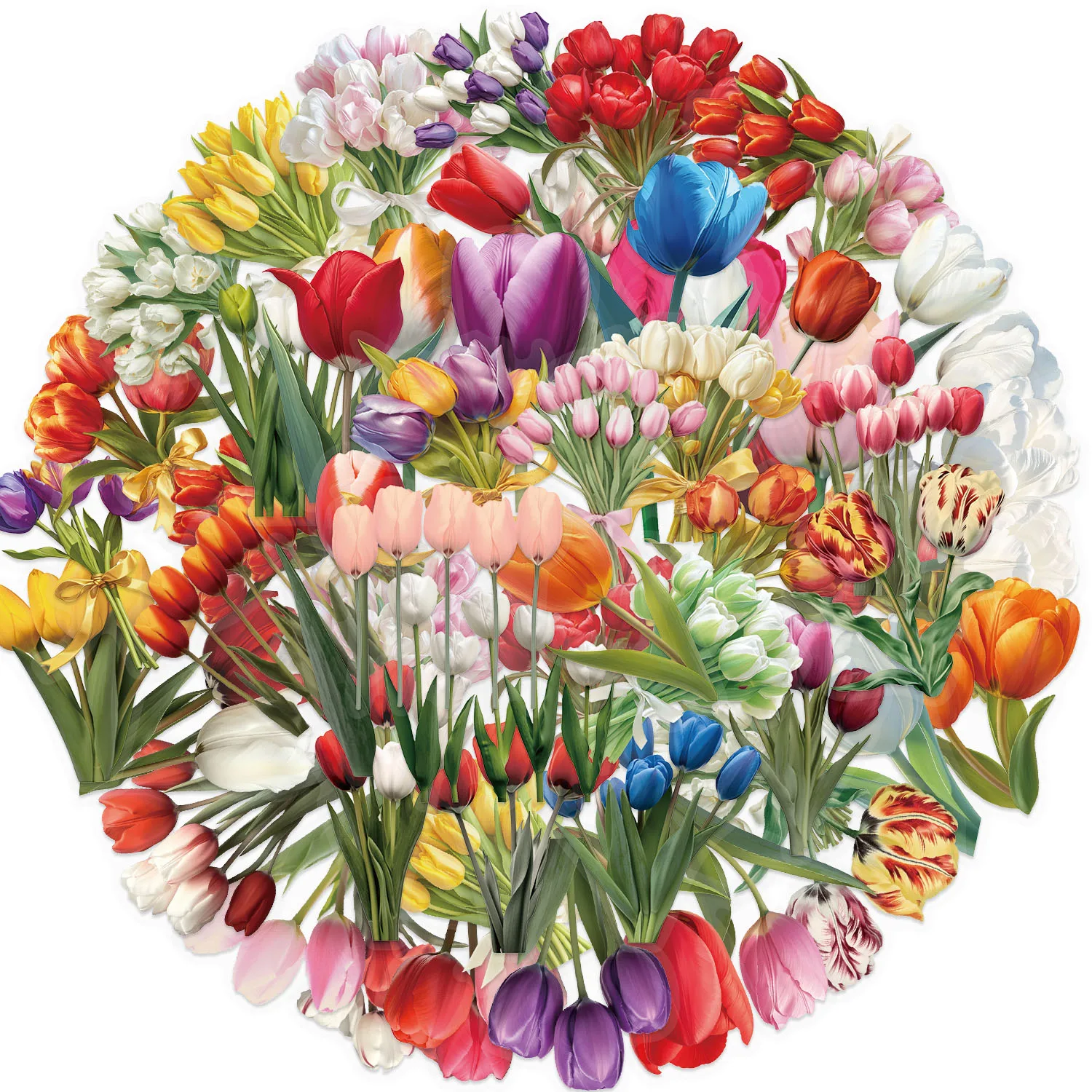 50PCS Fun Cartoon Tulip Stickers Scrapbooking Collage Material Phone Cases Guitar Notebooks DIY Decorative